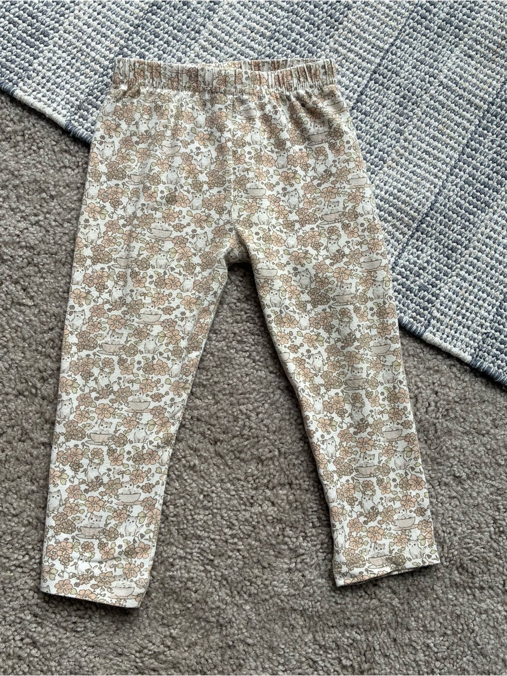Jamie Kay Girls Floral Cat Print Beige Leggings